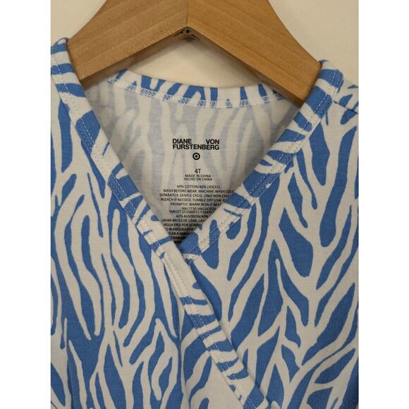 DVF x Target Kids Dress Faux Wrap Girls 4T White Blue Zebra Short Sleeve - Picture 5 of 6